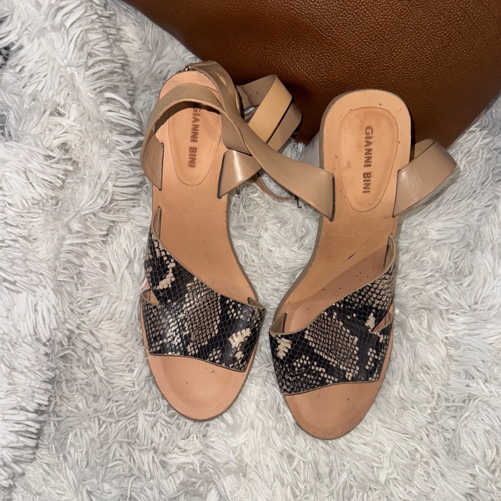 Gianni Bini Tan and Black Snake Print Muled heels